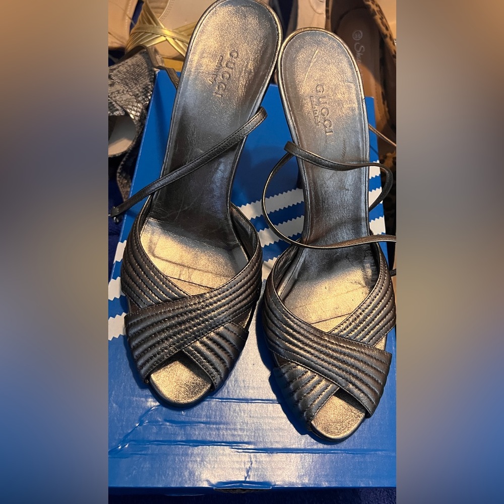 Silver Gucci sandals. Can be used as evening wear or just a night on the town.